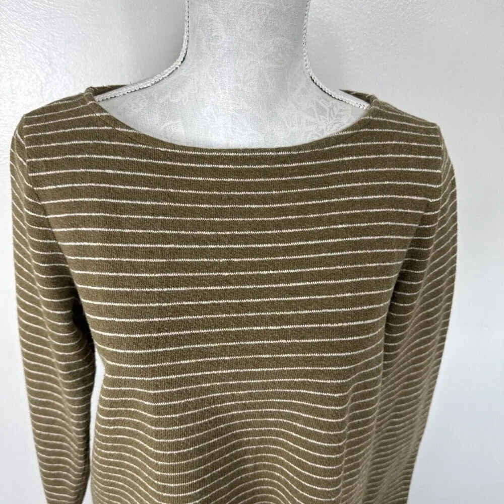 J. Jill Women's M Boatneck Tunic Sweater Chartreuse Striped Long‎ Sleeve